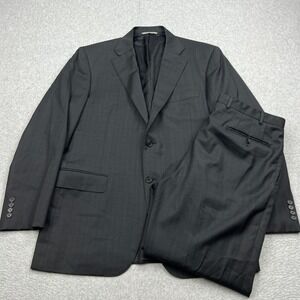 Canali Suit Set Mens 42R IT 52 Dark Gray Plaid 2-Button 100% Wool Italy 2 Piece